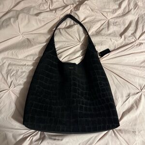 Coach Black Embossed-Croc Suede Brooklyn 39 Hobo Bag